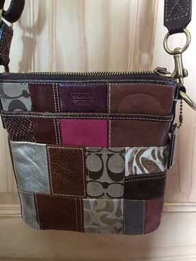 Coach Patchwork Crossbody Bag in Brown, Magenta & Cream